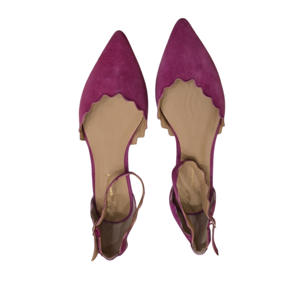 Anthropologie Scalloped D'Orsay Flats Magenta Suede Size 10M - Picture 5 of 7